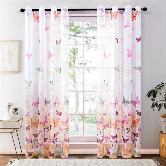 Butterfly Red Sheer Curtains | Colorful Voile Tulles