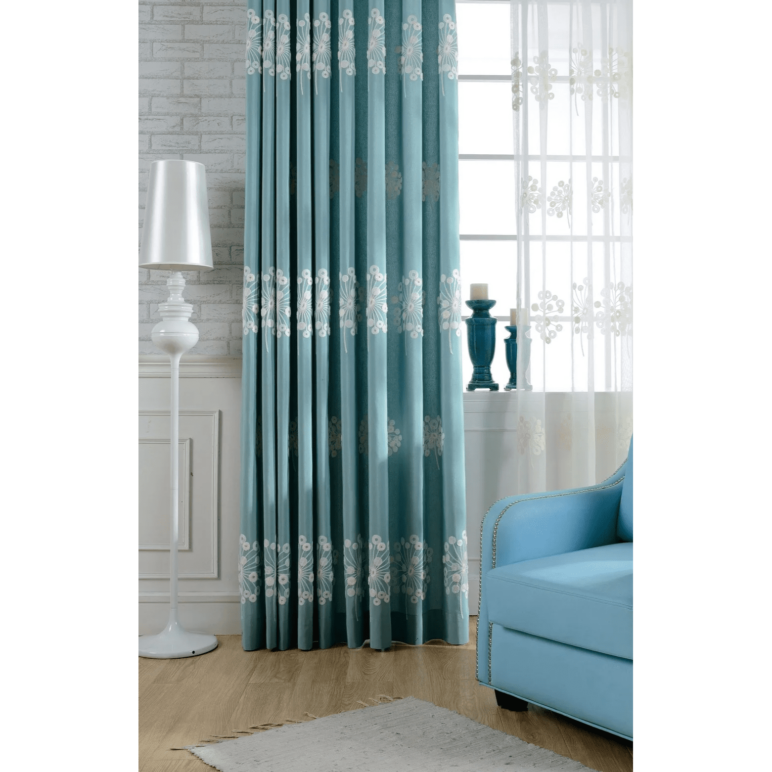 blue-floral-curtains,embroidered-curtains