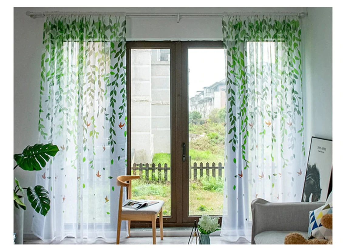 leaf-print-curtains, voile-curtains, edit-home-curtains,green-curtains