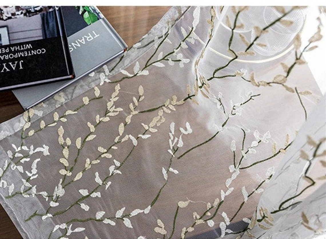 white floral voile curtains