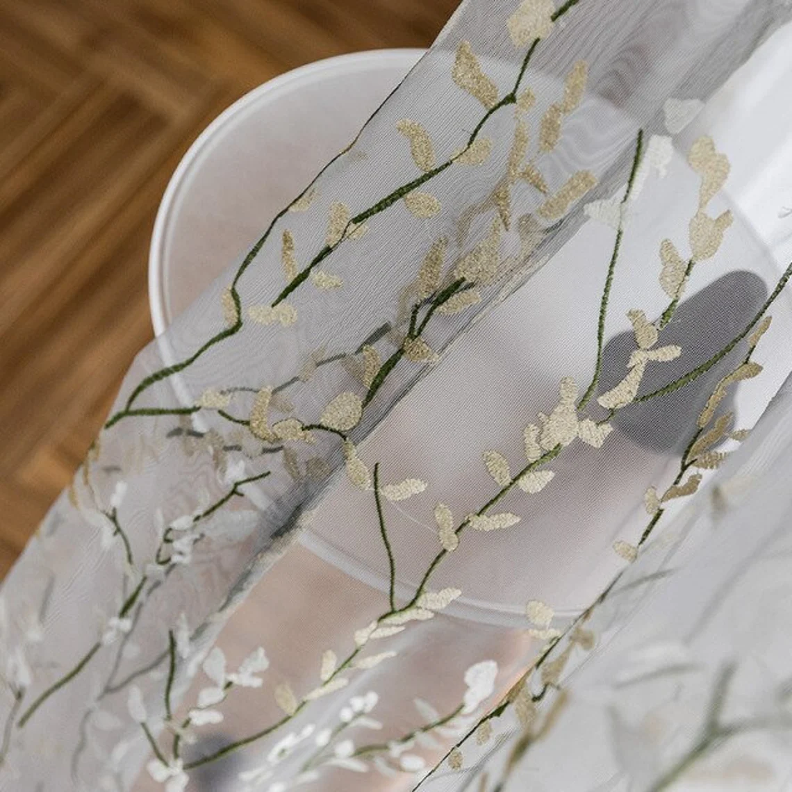 white floral voile curtains