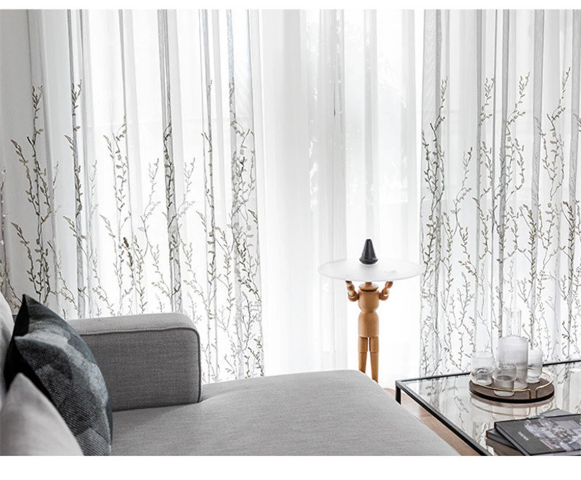 white floral voile curtains