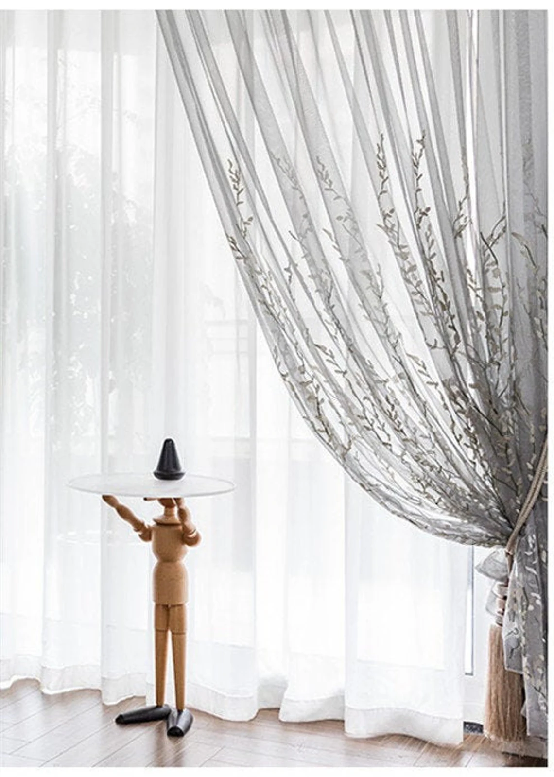 white floral voile curtains