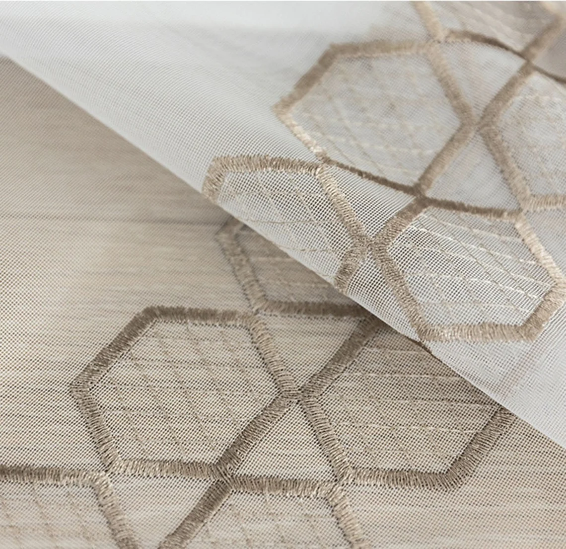 Luxury Embroidered Light Yellow Net Curtains - Image 3