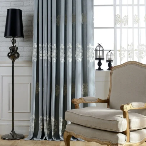 grey-floral-curtains,embroidered-curtains