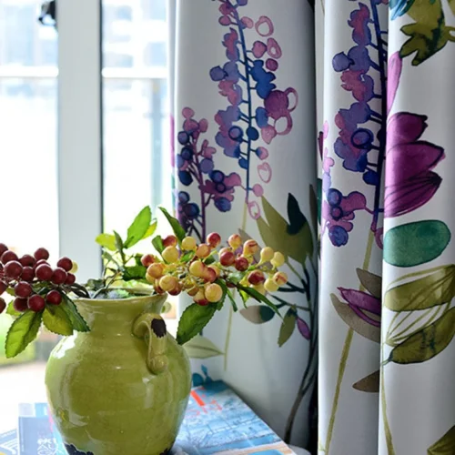 purple-floral-curtains,blackout-curtains