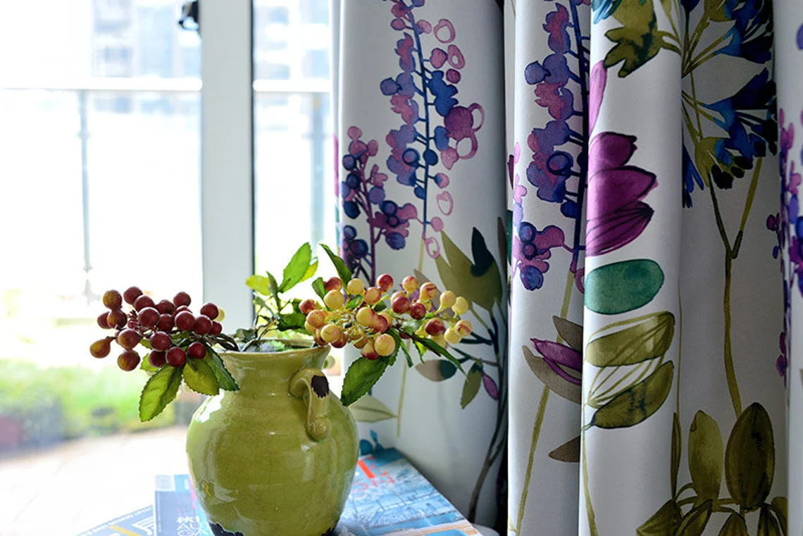 purple-floral-curtains,blackout-curtains