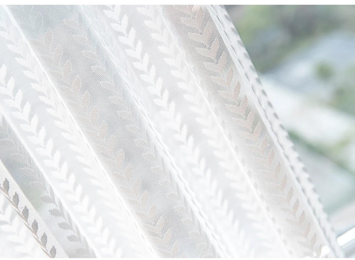 white-voile-curtains,leaf-print-curtains
