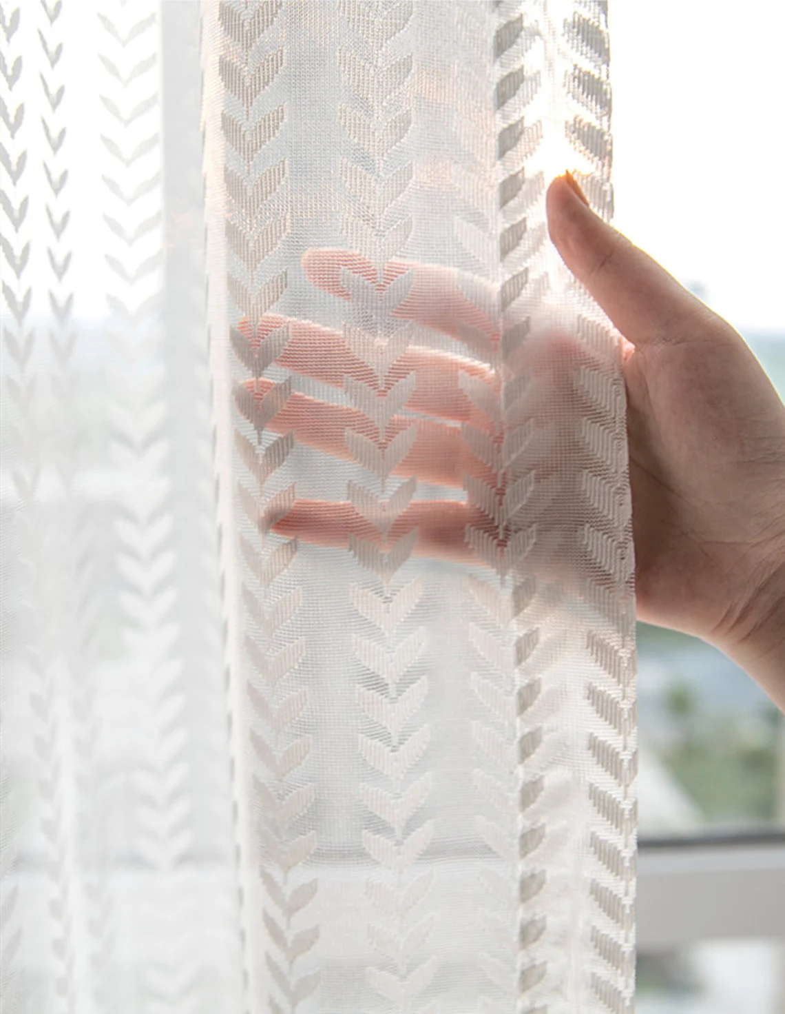 white-voile-curtains,leaf-print-curtains