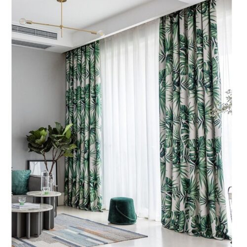 leaf-print-blackout-curtains,green-curtains