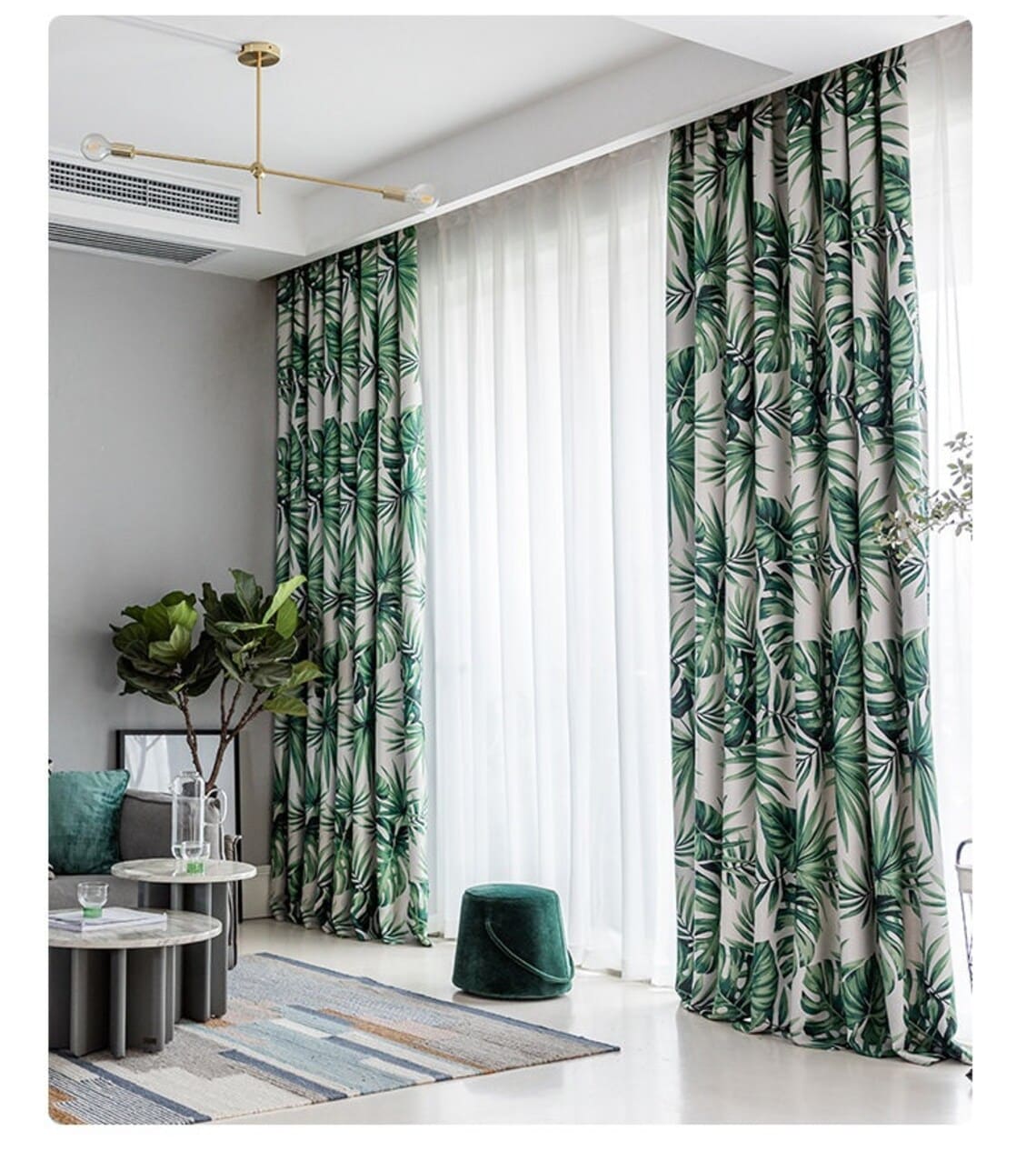 leaf-print-blackout-curtains,green-curtains