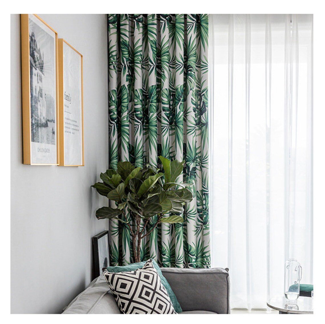 leaf-print-blackout-curtains,green-curtains