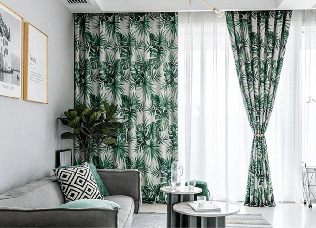 leaf-print-blackout-curtains,green-curtains