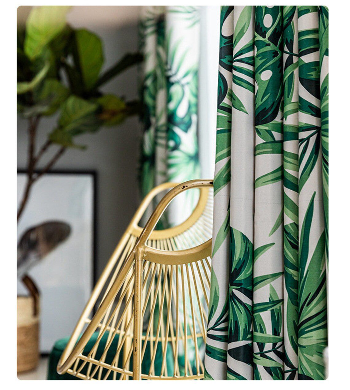 leaf-print-blackout-curtains,green-curtains