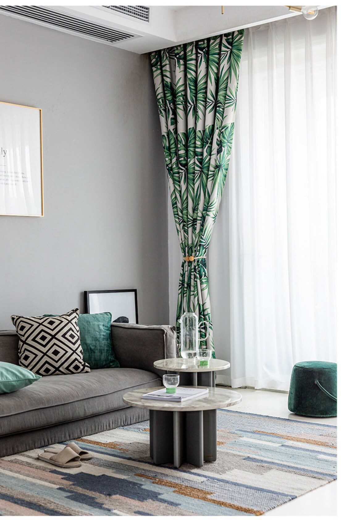 leaf-print-blackout-curtains,green-curtains