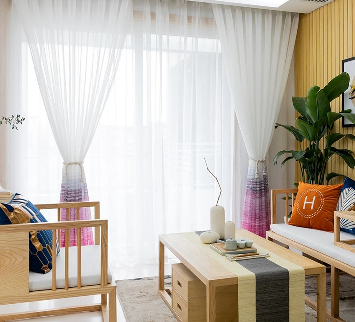 Fine Gradient Blue And White Curtains | Voile Curtains - Image 3