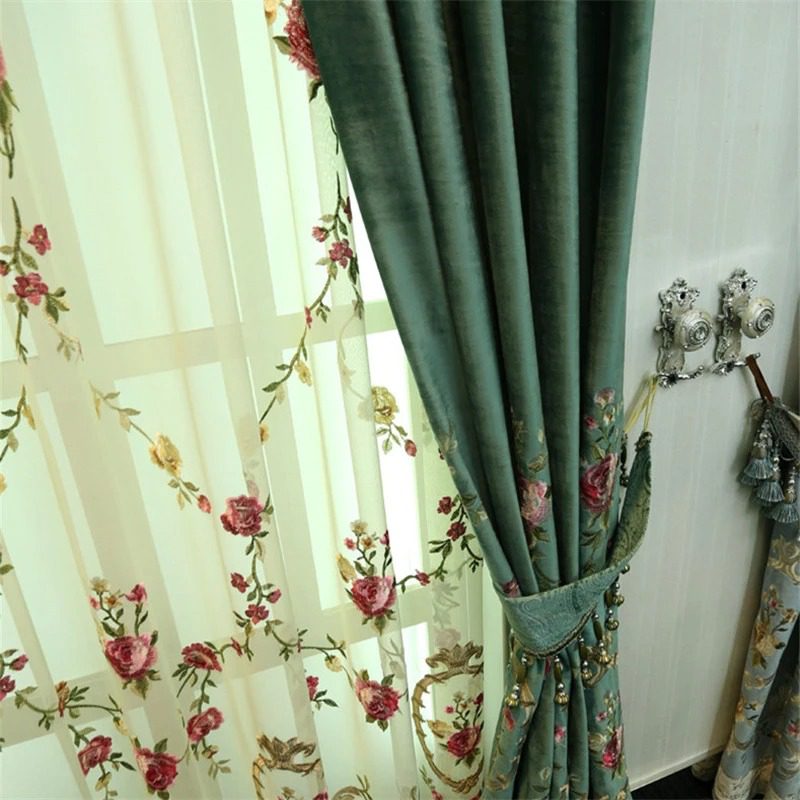 green-embroidered-velvet-curtains, embroidered-curtains, edit-home