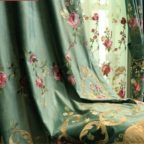 green-embroidered-velvet-curtains, embroidered-curtains, edit-home