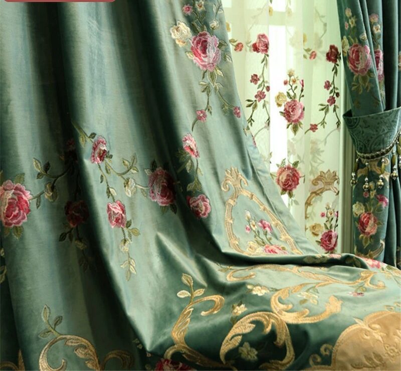 green-embroidered-velvet-curtains, embroidered-curtains, edit-home