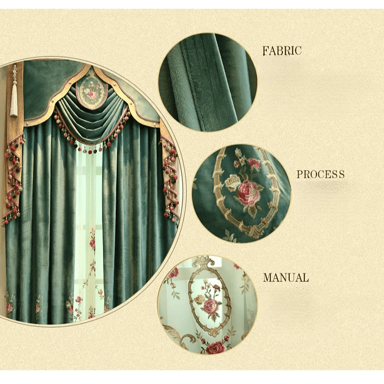 green-embroidered-velvet-curtains, embroidered-curtains, edit-home