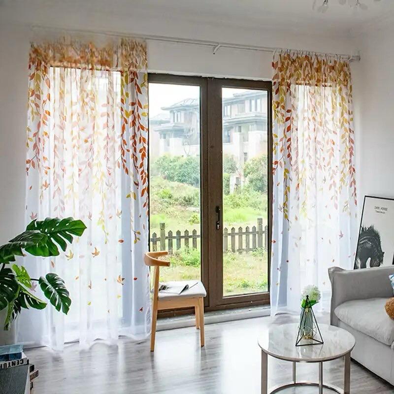 leaf-print-curtains, voile-curtains, edit-home-curtains, yellow-curtains