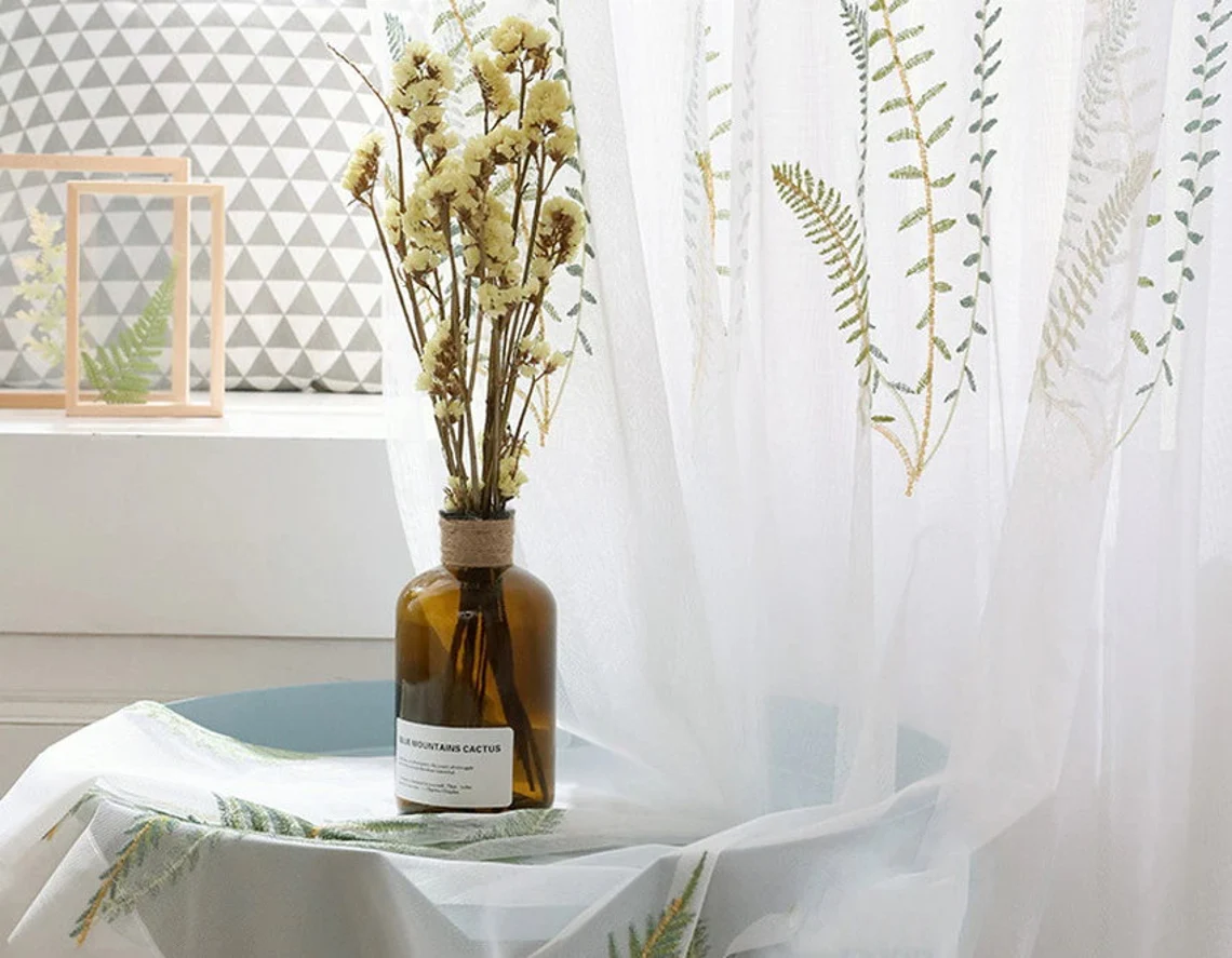 green-leaf-embroidered-curtains, voile curtains, edit home curtains