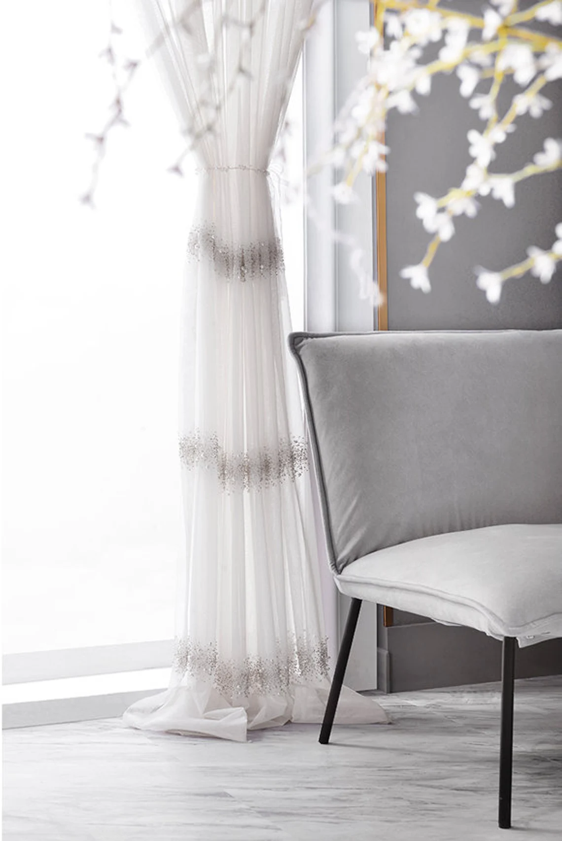 Superb Beaded Grey Beets Curtain | Curtains by Edit Home - Image 4