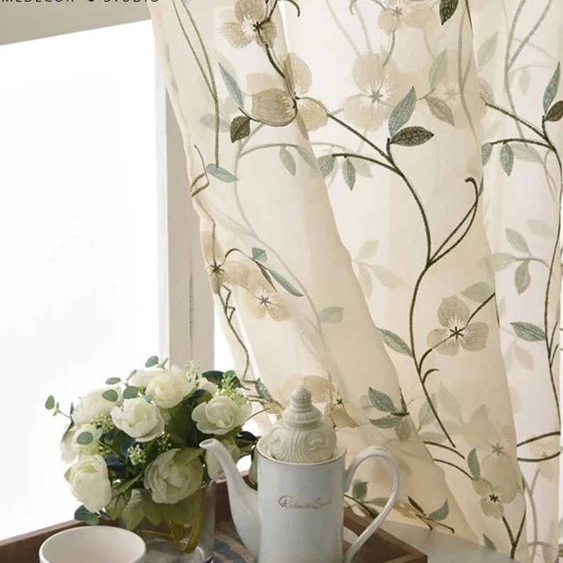 Beautiful Blue Floral Curtains | Voile Curtains by Edit Home - Image 7