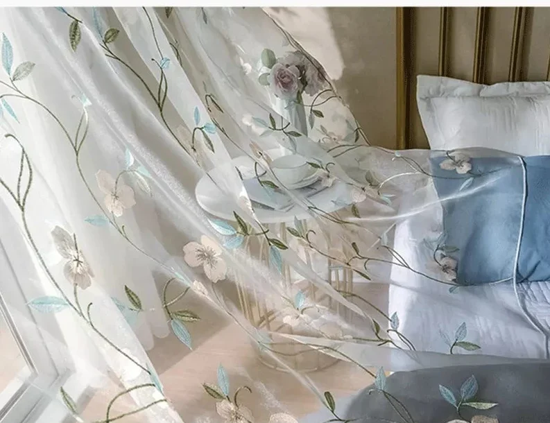Beautiful Blue Floral Curtains | Voile Curtains by Edit Home - Image 4