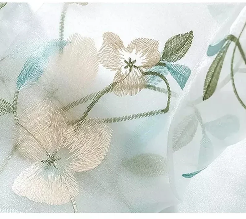 Beautiful Blue Floral Curtains | Voile Curtains by Edit Home - Image 5