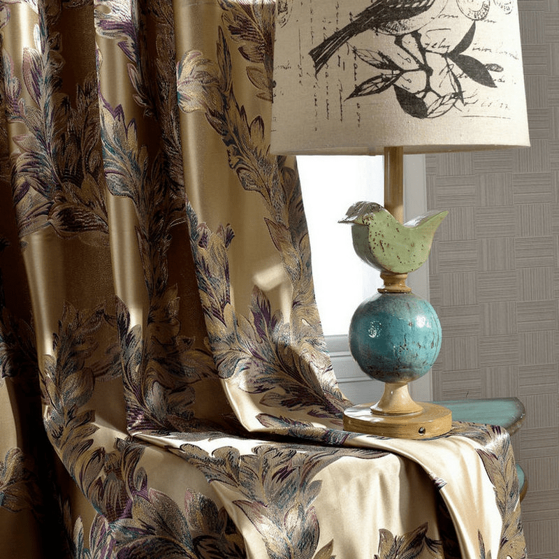 Luxury Blackout Curtains With Thermal Lining Gold Curtain Jacquard Goldish Curtains - Image 7