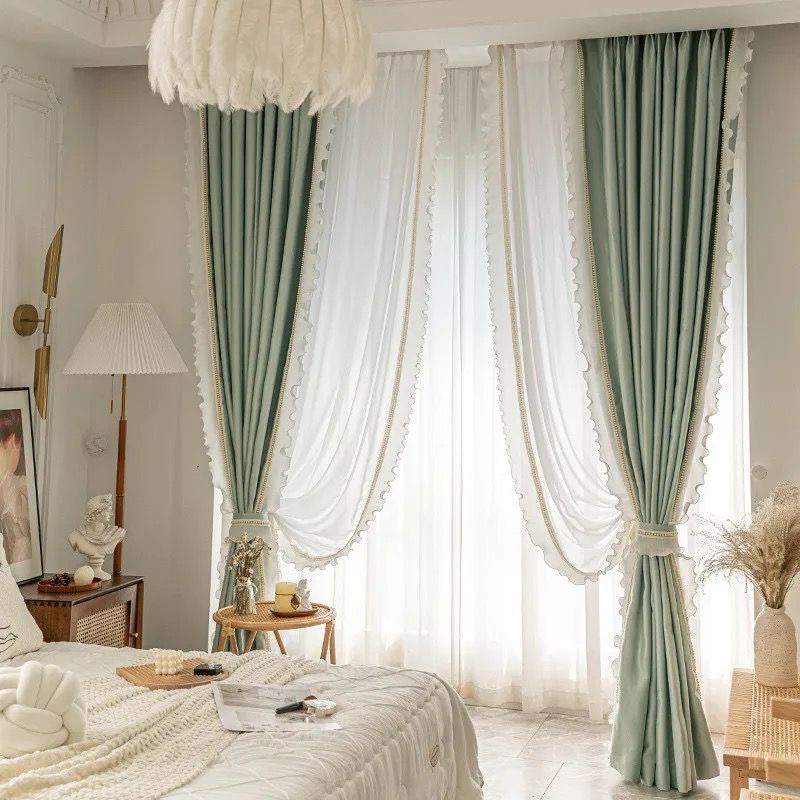 green-double-lace-silk-curtains, blackout-curtains, edit-home-curtains