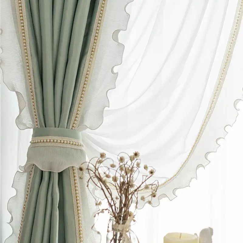 green-double-lace-silk-curtains, blackout-curtains, edit-home-curtains