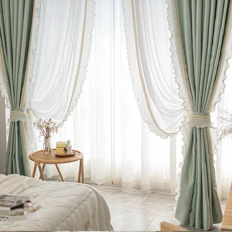 green-double-lace-silk-curtains, blackout-curtains, edit-home-curtains
