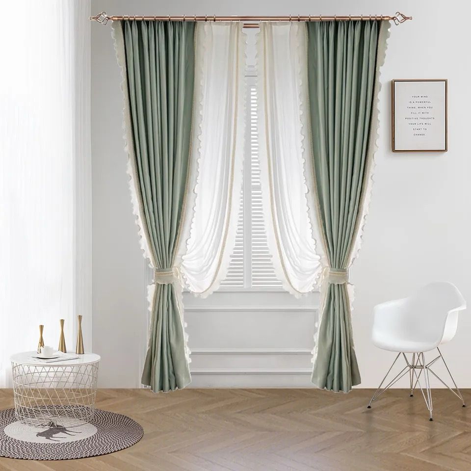 green-double-lace-silk-curtains, blackout-curtains, edit-home-curtains