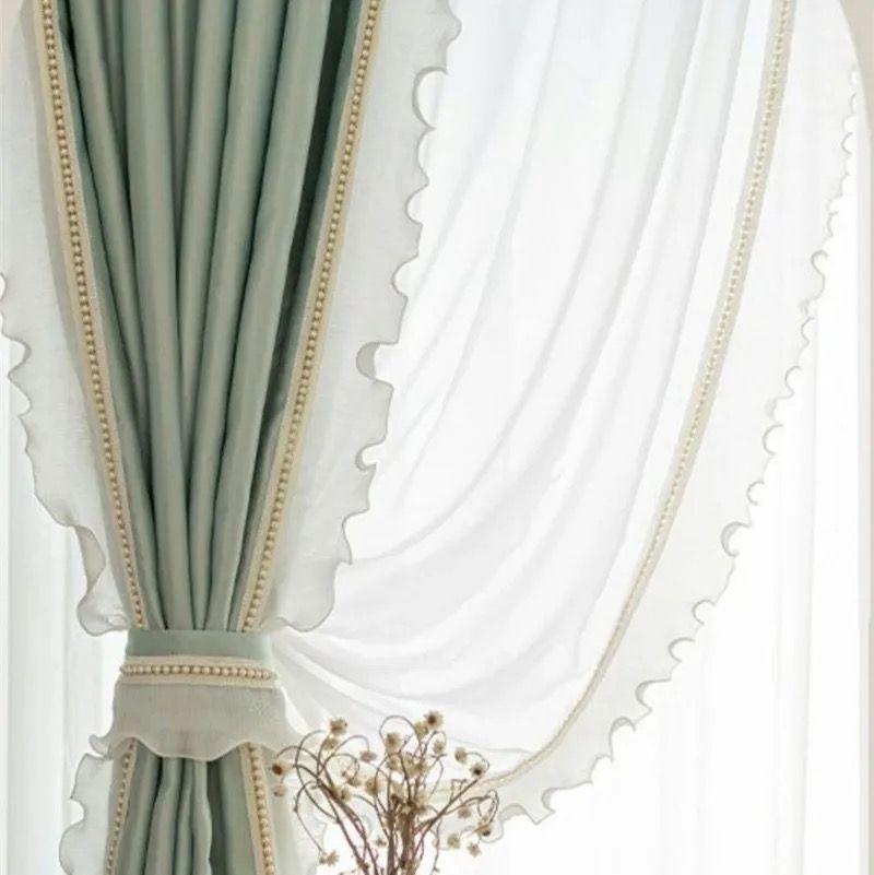 green-double-lace-silk-curtains, blackout-curtains, edit-home-curtains