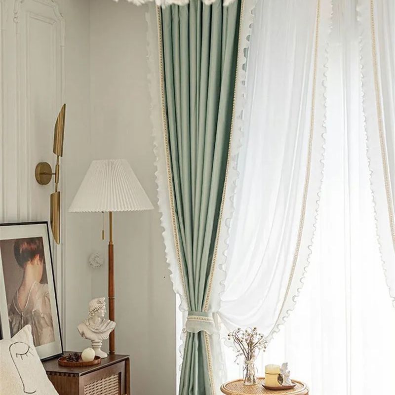 green-double-lace-silk-curtains, blackout-curtains, edit-home-curtains