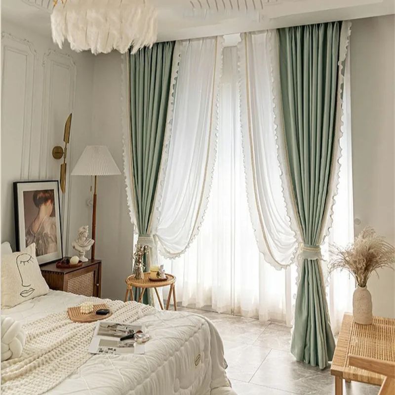 green-double-lace-silk-curtains, blackout-curtains, edit-home-curtains