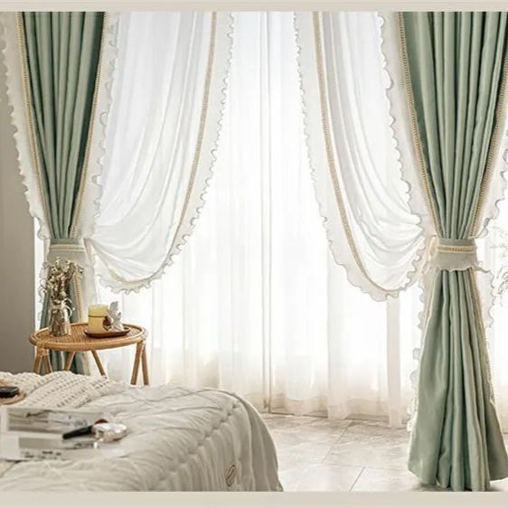 green-double-lace-silk-curtains, blackout-curtains, edit-home-curtains