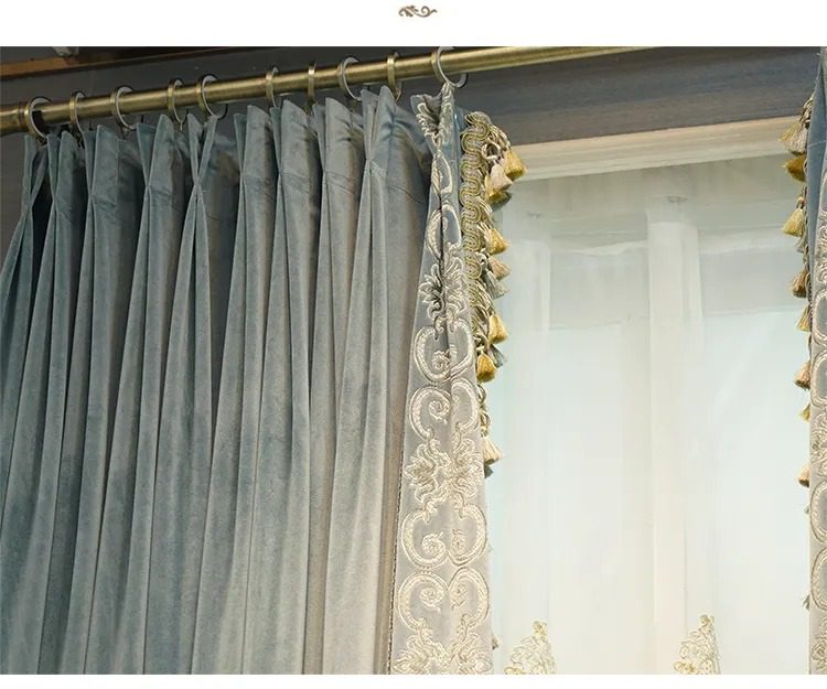 velvet-embroidery-thickened-curtains, blue-curtains, blackout-curtains, edit-home