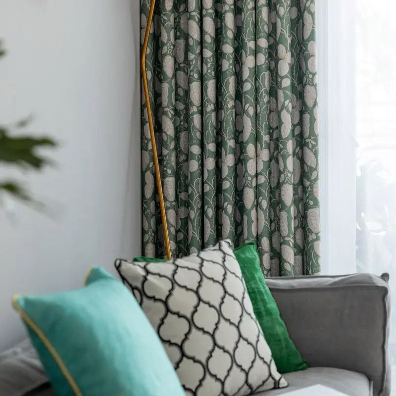 green-printed-leaves-blackout-curtains, blackout-curtains, edit-home