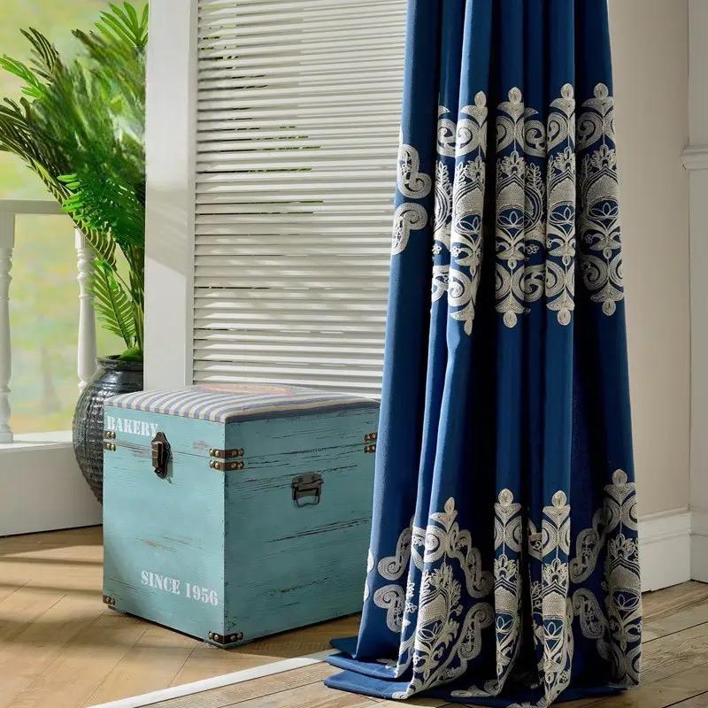 blue-embroidered-drapes, blackout-curtains, embroidered-curtains, edit-home