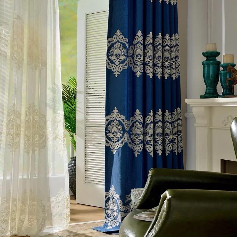blue-embroidered-drapes, blackout-curtains, embroidered-curtains, edit-home