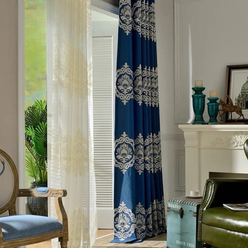 blue-embroidered-drapes, blackout-curtains, embroidered-curtains, edit-home