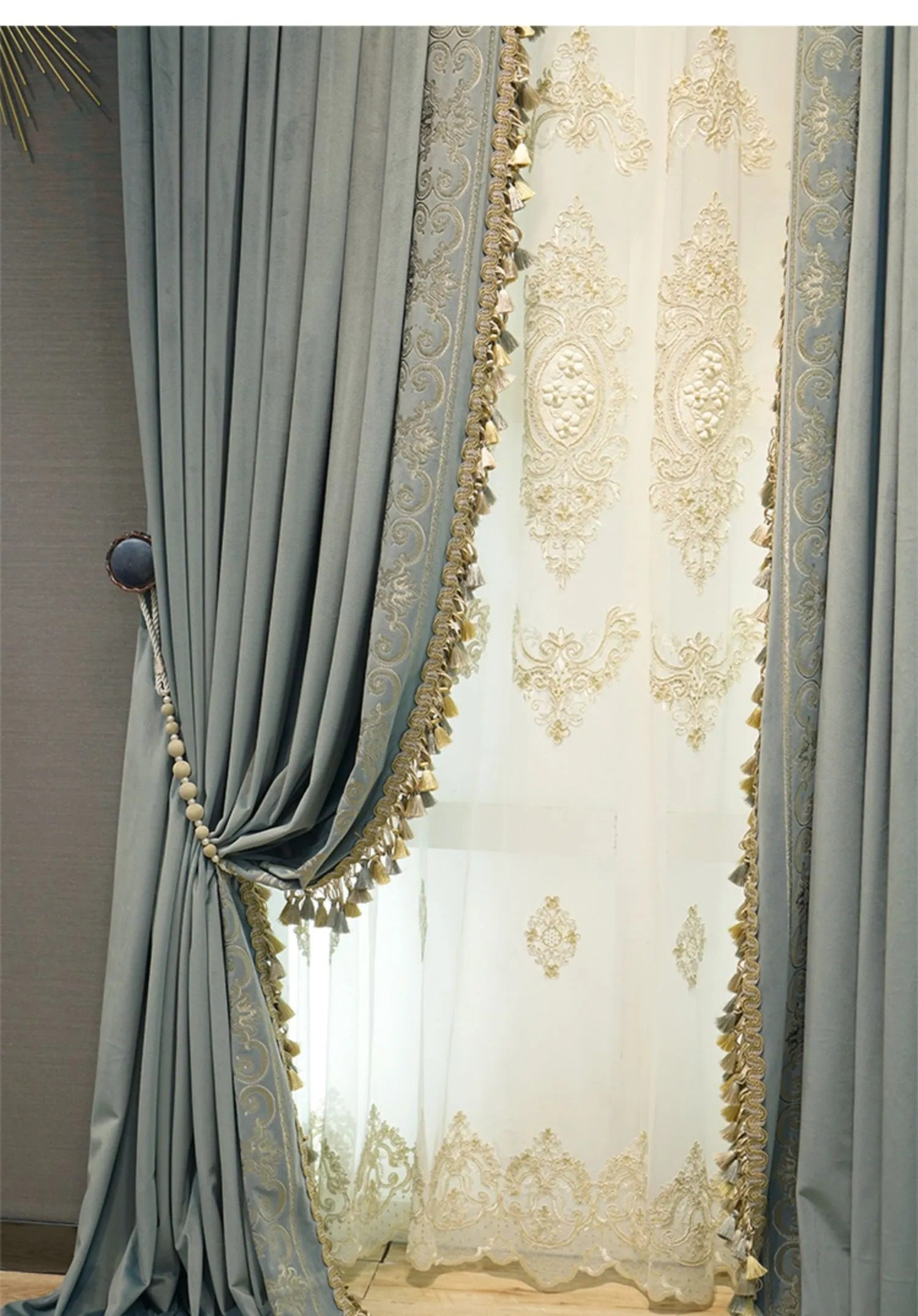 velvet-embroidery-thickened-curtains, blue-curtains, blackout-curtains, edit-home