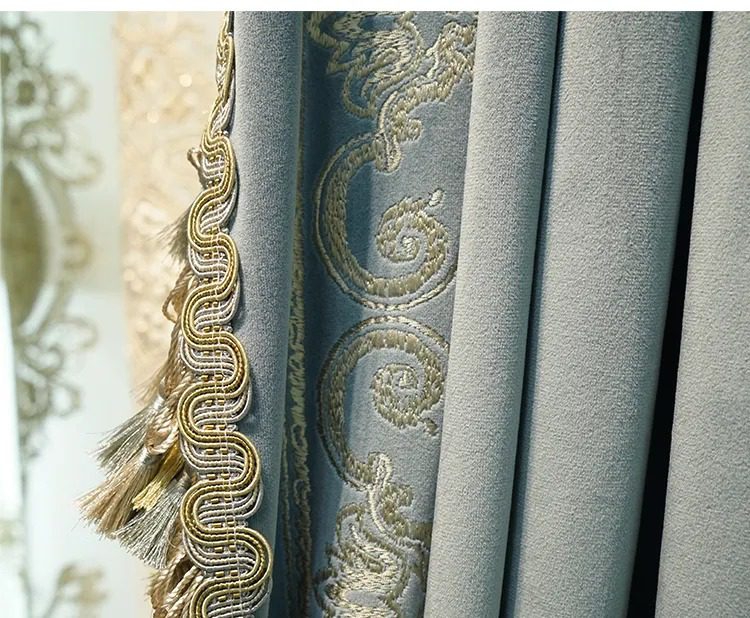 velvet-embroidery-thickened-curtains, blue-curtains, blackout-curtains, edit-home