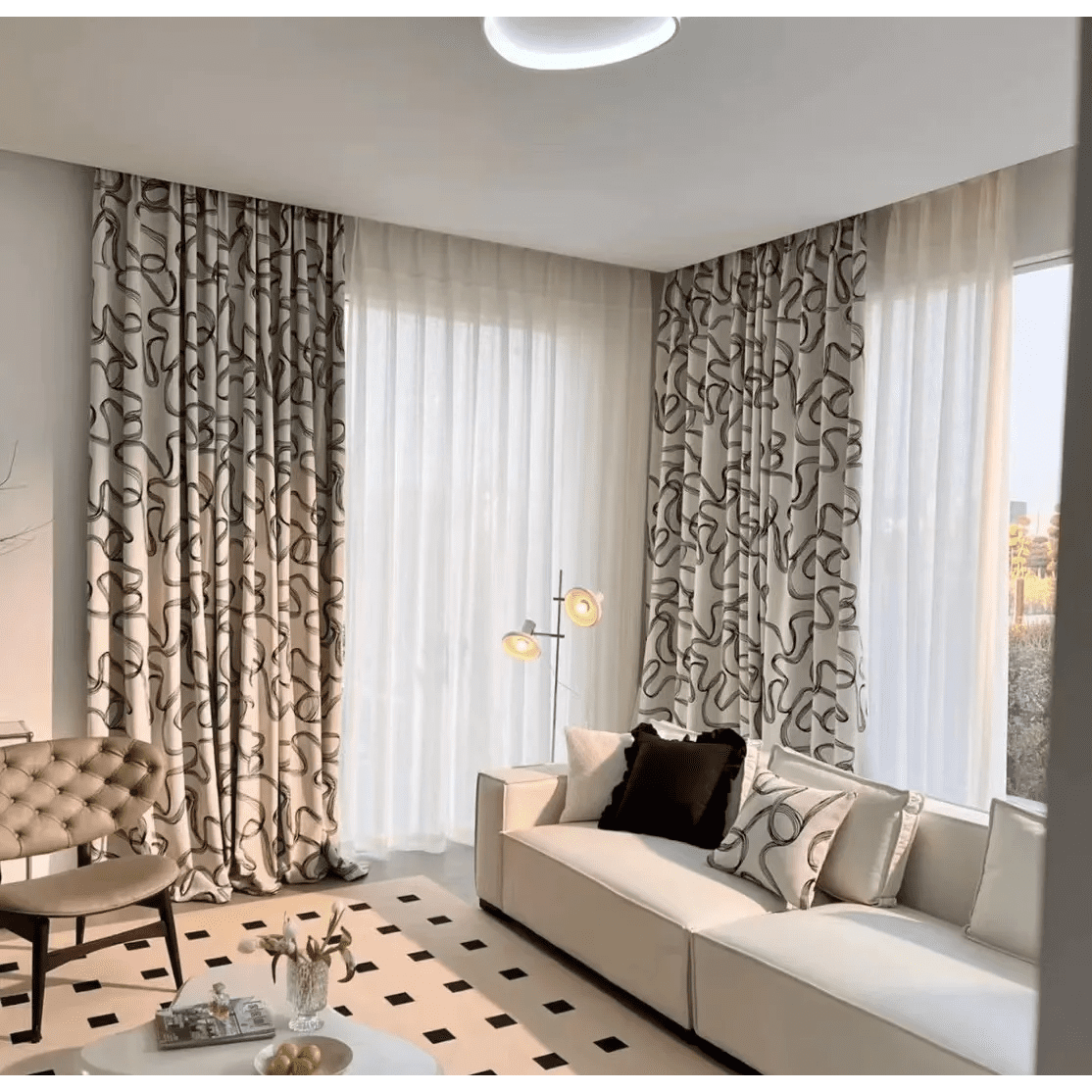 black-white-velvet-chenille-curtains, bedroom-curtains, edit-home