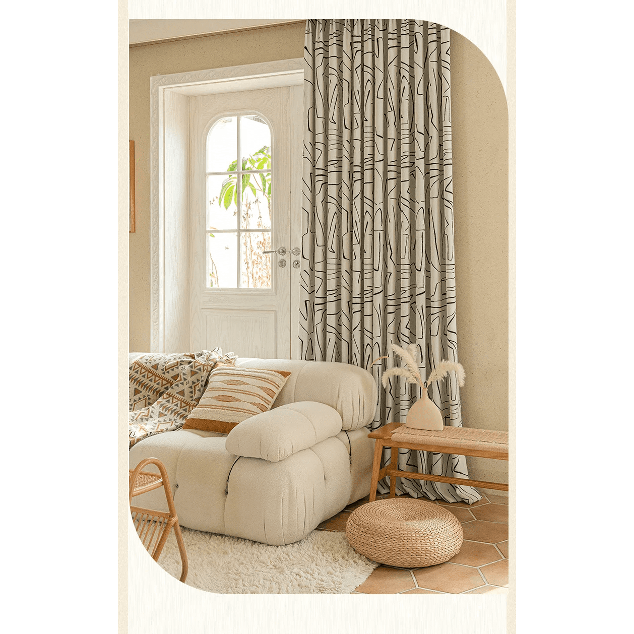 black-white-velvet-chenille-curtains, bedroom-curtains, edit-home
