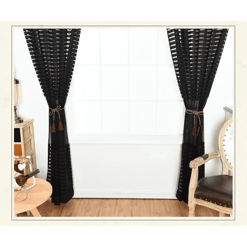 black-striped-tulle-sheer-curtains, bedroom, edit-home
