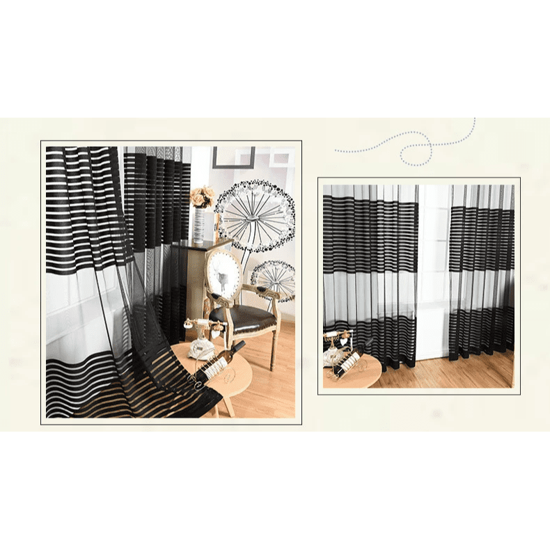 black-striped-tulle-sheer-curtains, bedroom, edit-home